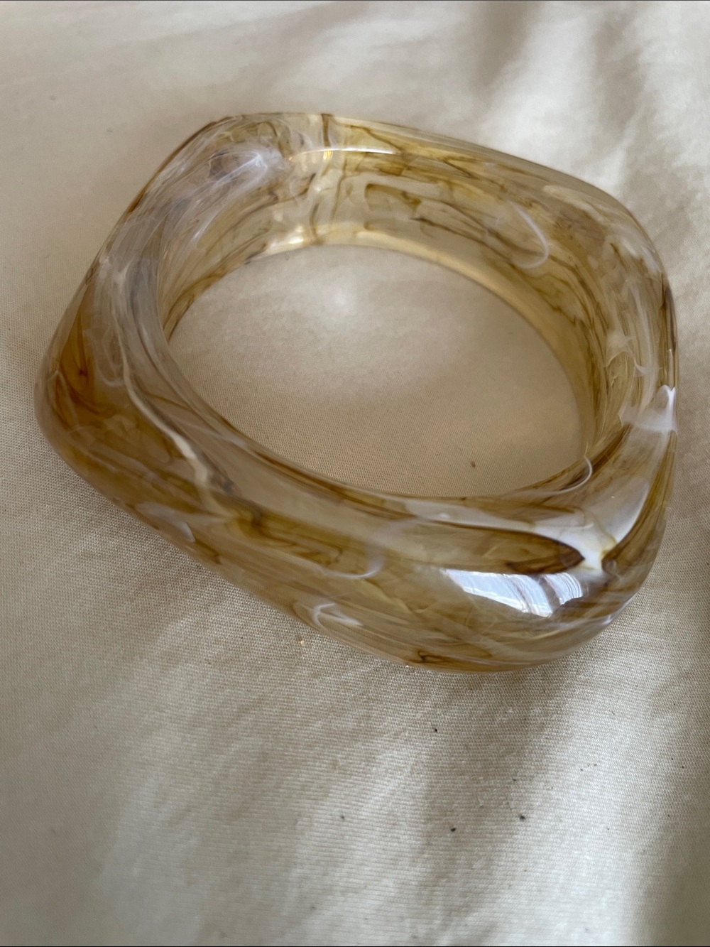 Mango  Marbled Beige and White Resin Bangle Bracelet NWOT
